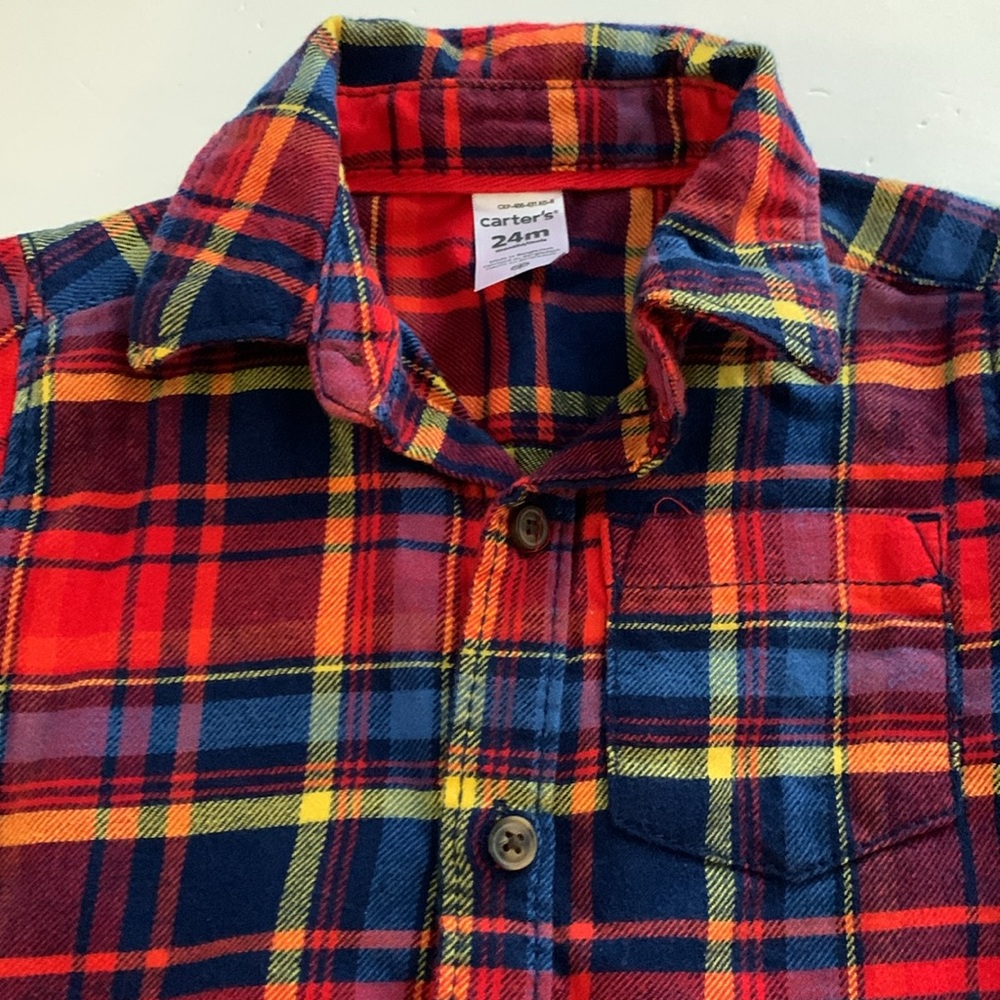 Carter's Red and Blue Plaid Button Down Shirt Boys 24 Months - Picture 4 of 7